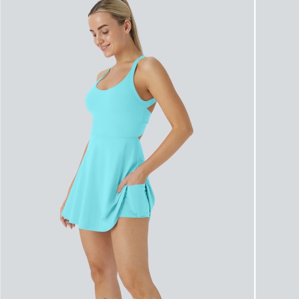Halara Airy backless twisted cool touch dance active dress Easy Peasy Loka Blue